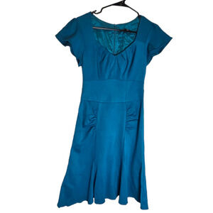 Nanette Lepore teal short sleeve pleated a-line dress size 4 small